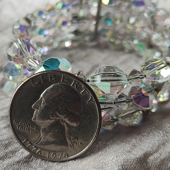 Triple Strand Vintage Memory Wire Crystal Clear Aurora Borealis Bracelet Small - Picture 11 of 12